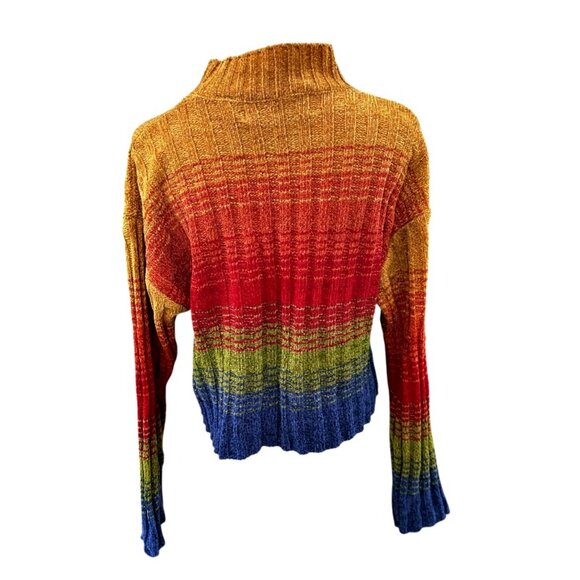 VTG 90s Reference Point Cropped Sweater Womens Large Colorful Festival Boxy Y2K - Picture 3 of 7